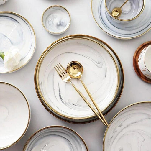 Marbleized Gold Rim Dinnerware